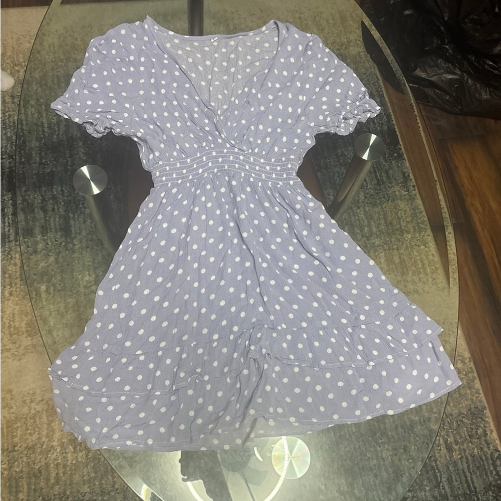 SHEIN Light Blue and White Polka Dot Mini Dress